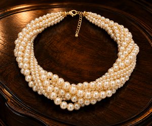 Collier ras du cou de mariage classique pour femme, en perles de culture multirangs de qualité AAAAA, rondes et blanches - Product Image 5