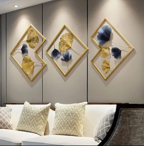 Modern Metal <b>Wall</b> Art Set Gold Framed Foliage <b>Decor</b> Geometric Design Home Decoration Pieces Glam Style Handmade <b>Wall</b> Hanging - Product Image 1