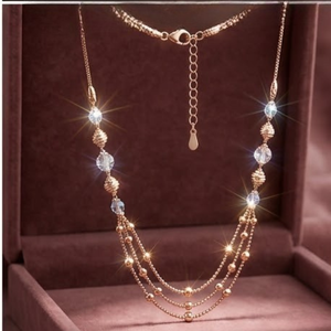 Collier Mala italien en argent 925, finition or rose, cristal bleu, chaîne de perles multicouches, bijoux pour femmes, cadeau de mariage - Product Image 3