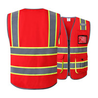Gilet de sécurité réfléchissant haute visibilité rouge avec plusieurs poches, vêtements de travail unisexes, gilet de travail de bonne qualité avec poches cargo