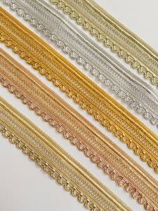 ลูกไม้ขอบสีทองเงินแบบขายส่ง สำหรับตกแต่งเสื้อผ้าสไตล์ชาติพันธุ์ สายถักแบบมีด้ายเมทัลลิก  ผ้าลูกไม้ลายถัก - Product Image 3