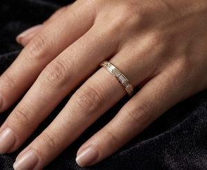 Yellow <b>Gold</b> Eternity Band <b>Ring</b> With Baguette Cut Diamonds Channel <b>Set</b> Classic Style Unisex Wedding Jewelry - Product Image 6