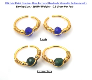 Vente en gros de boucles d'oreilles créoles en or plaqué 18 carats avec lapis-lazuli et onyx vert pour femmes |   Bijoux minimalistes pour cadeau de mariage ou de fiançailles - Product Image 3