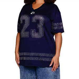 OEM Plus Size Luxury Rhinestone American Football Jersey Women Customize <b>Mesh</b> V Neck Oversized Sports Fashion Shirt Manufacturer - Product Image 6