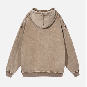 Streetwear personnalisé de conception gratuite Sweats à capuche sans ficelle délavés à l'acide Stone Wash Pull Over Hoodie - Product Image 2