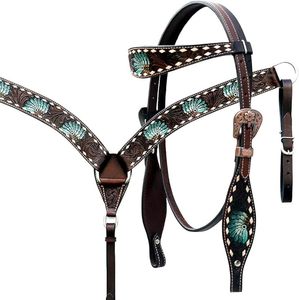Premium Genuine Leather Western Horse Headstall Adjustable Browband Bridle for Ranch Riding Trail Riding <b>Equestrian</b> Tack - Product Image 1