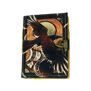Diario Grimoire de Cuero Genuino Cosido a Mano, Clásico y Religioso, con Diseño de Cuervo, Libro de Hechizos Impreso y Cierre de Latón - Product Image 1