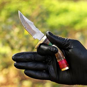 Cuchillo de Camping/Desollador de Hoja Fija de 6 Pulgadas de Acero de Damasco, Grado Industrial, Forjado a Medida, Cuchillo EDC con Mango de Cuerno de Ciervo, OEM/ODM - Product Image 4