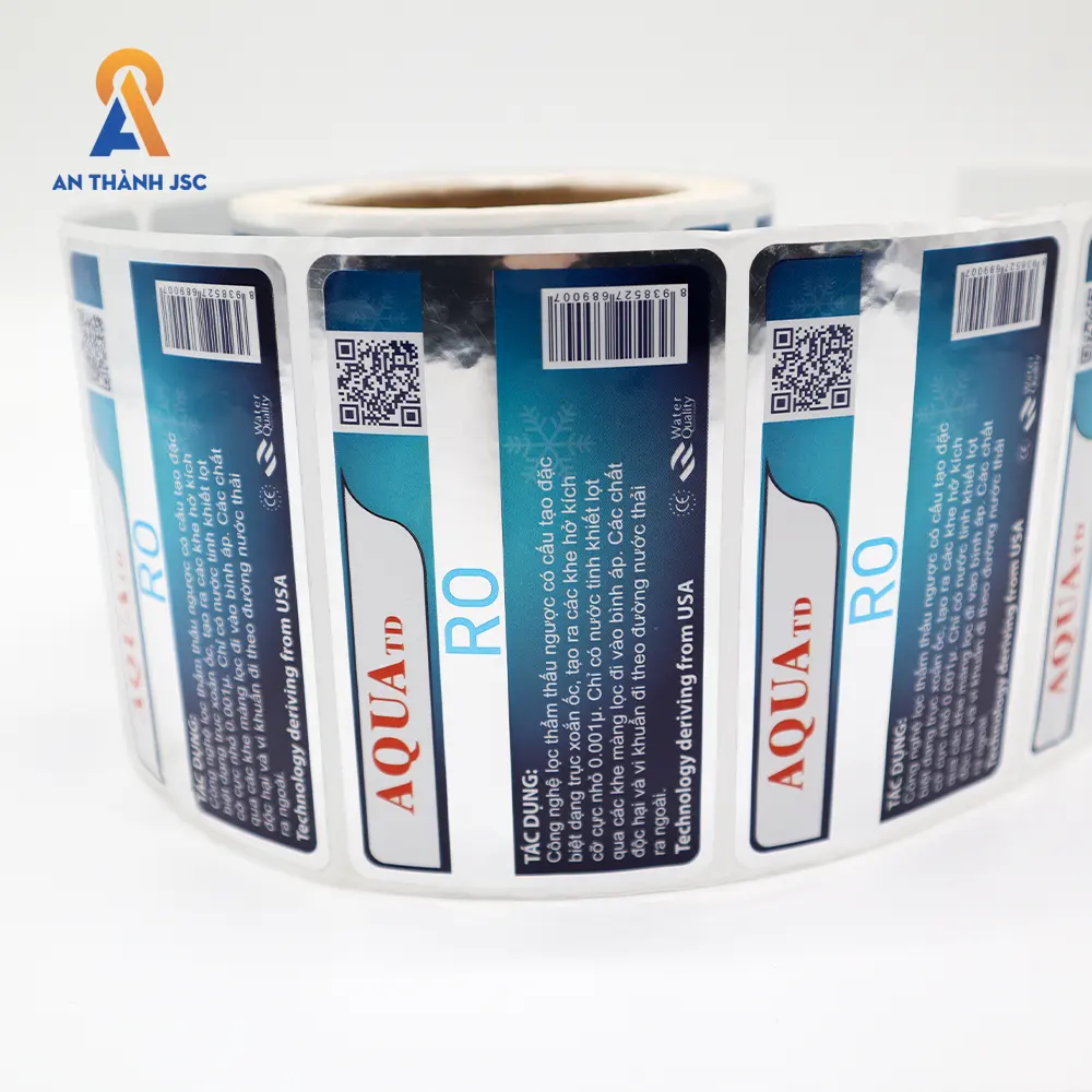 Packaging labels machine stickers Aqua water filter core sticker waterproof label OEM/ODM manufactory from Viet Nam