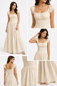 OEM Custom Women <b>White</b> Cotton Maxi <b>Dress</b> Halter Neck Ruched Bodice Cap Sleeve A-Line Bohemian Eco-Friendly Casual <b>Dress</b> - Product Image 2