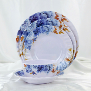 Juego de Vajilla Moderna de Melamina con Diseño de Flores Azules, 4 Platos Hondos, Aptos para Lavavajillas/Microondas, No Tóxicos, de Grado Alimenticio y Duraderos - Product Image 2