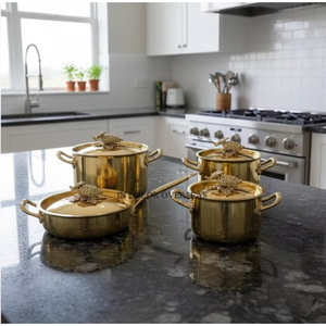 Ensemble de casseroles et faitouts en acier inoxydable plaqué or de haute qualité, design européen moderne, écologique, avec poignées décorées motif raisins, sans danger pour les aliments - Product Image 2
