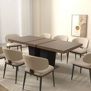 Tavolo da Pranzo Estensibile in Legno per 4-10 Persone, Tavolo da Cucina Trasformabile con Base a Doppio Piedistallo Robusta, Finitura Nera per Sale da Pranzo - Product Image 1