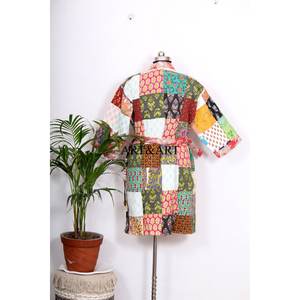 Kimono vintage en soie indienne fait main, style sari Kantha, pour femme, robe patchwork, robe de nuit maxi, robes en coton, kimono - Product Image 6