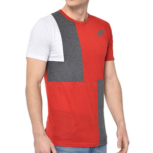 Men's Color Blocked Short Sleeve T-<b>Shirt</b> Red Gray White <b>Patchwork</b> O-Neck Casual Knitted Regular Fit - Product Image 3