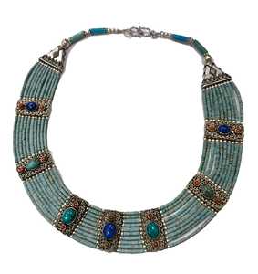 Collier Pendentif Ethnique Vintage en Argent Sterling 925 avec Turquoise Naturelle, Corail et Lapis-Lazuli, Fait Main, Chaîne de Perles Unisexe, Cadeau - Product Image 5