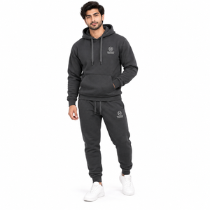 Ensemble de survêtement unisexe gris foncé en molleton écologique, à manches longues, couleur unie, décontracté, avec poches latérales et cordon de serrage – Grande Vente - Product Image 2