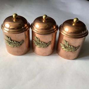 Copper Spice Jars With Lid Classic Round Design Polished Finish Storage <b>Container</b> Set Of 3 - Product Image 2