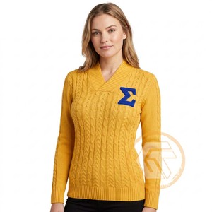 Cardigan personnalisé en acrylique brodé Sigma Gamma Rho, col en V, hiver, décontracté, qualité supérieure, respirant, pour femmes grecques de sororité - Product Image 1