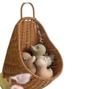 Teardrop Rattan Hanging Basket Handwoven <b>Wicker</b> Pocket Nursery Toy Organizer Boho Home Kitchen Wall Decor <b>Bin</b> - Product Image 2