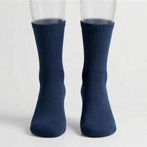 Crew <b>Socks</b> Solid Navy Blue 100% Cotton Breathable Knitted For Adults Daily Casual Wear Spring Season - Product Image 1