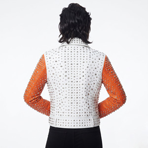 Women Turn-Down-Collar Leather Studded <b>Jackets</b> Female Waist Belt Leather Studded <b>Jacket</b> Ladies Studded Zipper Leather <b>Jacket</b> - Product Image 2