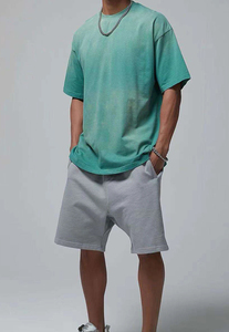 Men's Summer Suit Sets Polyester/Cotton Breathable Acid Washed Oversized O-Neck Casual Elastic Waist Shorts <b>Lightweight</b> Quick - Product Image 3