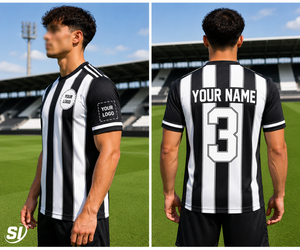 Camiseta de Fútbol Personalizada con Rayas Blancas y Negras, Sublimación, Nombre del Equipo, Número Impreso, Secado Rápido, Uniforme al por Mayor OEM - Product Image 4