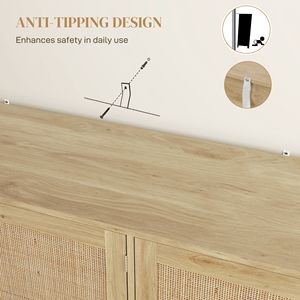 Buffet bohème fait main de 46,9 pouces avec 3 portes en rotin et étagères pour salle à manger ou couloir de villa, aspect naturel - Product Image 6