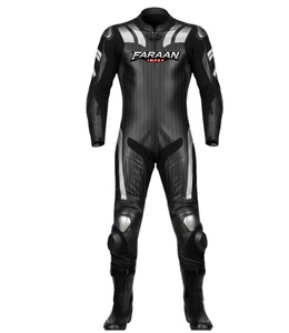 Premium Black Leather Motorbike Racing <b>Suit</b> <b>Silver</b> Stripe One Piece Track Riding Leathers Protective Biker Gear Custom OEM - Product Image 1