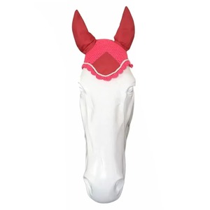Pink Mesh Horse Ear Bonnet Scallop Trim Contrast Red Ears <b>Fly</b> Veil Adjustable Tie Equestrian OEM Factory Supply - Product Image 2