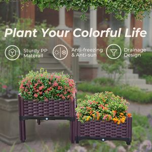 Set di 2 Fioriere Rialzate Rustiche in Plastica per Orto, Vasi da Coltivazione per Interni ed Esterni - Product Image 2