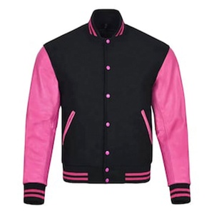 Custom <b>Mens</b> Wool & Leather Varsity Letterman Jacket Embroidered Logo Baggy Fit Striped Ribbed Baseball College Jacket - Product Image 4