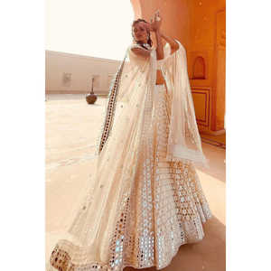 Vêtements de soirée pour femmes Lehenga avec fil et miroir en papier - Product Image 6