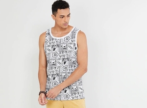 Camiseta sin mangas con estampado geométrico para hombre, cuello redondo, informal, transpirable, de algodón, con diseño blanco y gris - Product Image 3