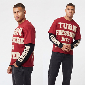 T-shirts à col rond pour hommes surdimensionnés à double couche avec broderie Hip Hop style américain - Product Image 2