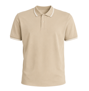 Polo à manches courtes pour homme, beige, en coton piqué, couleur unie, design décontracté, respirant, coupe classique - Product Image 1
