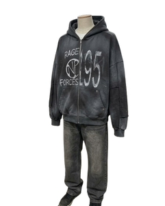 เสื้อฮู้ดซิปพิมพ์ลาย Ra Forc 195 สำหรับผู้ชาย ผ้าฝ้ายเฟรนช์เทอร์รี่ทรงโอเวอร์ไซส์ แขนพองพิมพ์ลาย ชุดเสื้อสเวตเชิ้ตสำหรับฤดูใบไม้ร่วง - Product Image 1