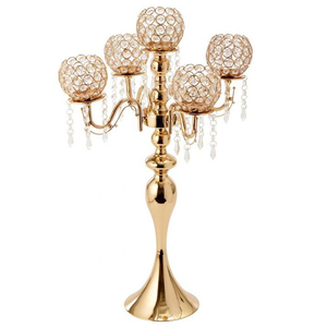 Elegant Design Wedding Party Event Centerpiece <b>Candelabra</b> Modern Gold Plated Traditional 5 Candle Luxury Crystal Candle Votive - Product Image 1