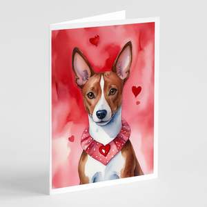 Basenji My Valentine Whimsical A7 Size <b>5x7</b> Blank Note Cards Pack of 8 Includes <b>Envelopes</b> for Greetings - Product Image 1