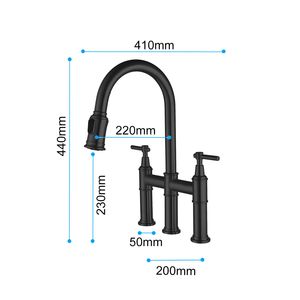 Rubinetto da cucina estraibile a doppia maniglia in acciaio inossidabile lucidato, miscelatore lavello in ottone con installazione a 3 fori per uso domestico, funzione acqua fredda - Product Image 4