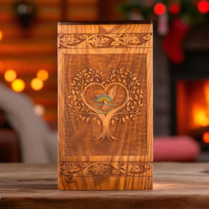 Urna Funeraria Artesanal de Madera Natural con Diseño de Árbol de la Vida y Pájaro, Caja para Cenizas con Resina Epoxi Azul, Recuerdo Conmemorativo Artístico de AYAANS - Product Image 2