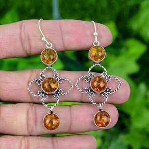 Pendientes de Ámbar Báltico, Plata de Ley 925, Chapados en Oro, Joyería de Lujo Hecha a Mano, Regalo para Mujer, Diseño Elegante y Moderno - Product Image 5