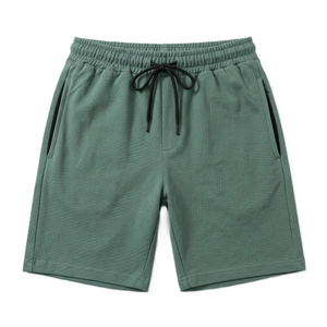 Shorts pour homme en piqué 100% coton vert sauge avec cordon de serrage à la taille, décontractés, respirants, longueur bermuda, couleur unie, tissu tricoté - Product Image 2