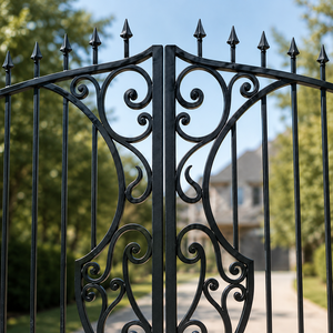 Puerta Doble Abatible de Hierro Forjado Negro con Adornos Ornamentales para Entrada de Vehículos, Seguridad y Uso en Exteriores de Villas, Hogares y Jardines - Product Image 4