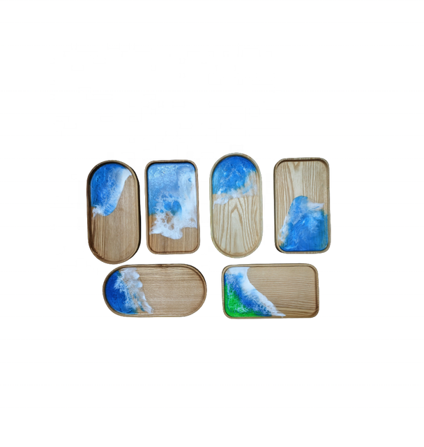 Vietnam Manufacture Handmade Resin Crafted Wooden Tray, Decorative Resin Wood Tray and Spoon for Home Hotel Restaurant