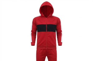 Chándal Rojo con Capucha para Hombre, Diseño Color Block, Cierre de Cremallera, Manga Larga, Ropa Deportiva Casual con Bolsillos Laterales, Ropa de Otoño - Product Image 3