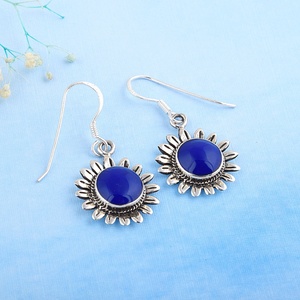 Wholesale Natural Lapis Lazuli Sunflower <b>Dangle</b> <b>Earrings</b> Silver Plated Boho Gemstone Drop <b>Earrings</b> Women Fashion Jewelry Trendy - Product Image 5