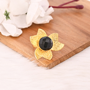 Handmade Gold Plated Black Onyx Brass <b>Ring</b> <b>Adjustable</b> Gemstone Jewelry Trendy for Women - Product Image 4