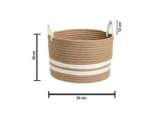 Panier de rangement en jute et coton tissé avec poignée, organisateur rond artisanal pour vêtements, jouets, cuisine, plantes - Product Image 5